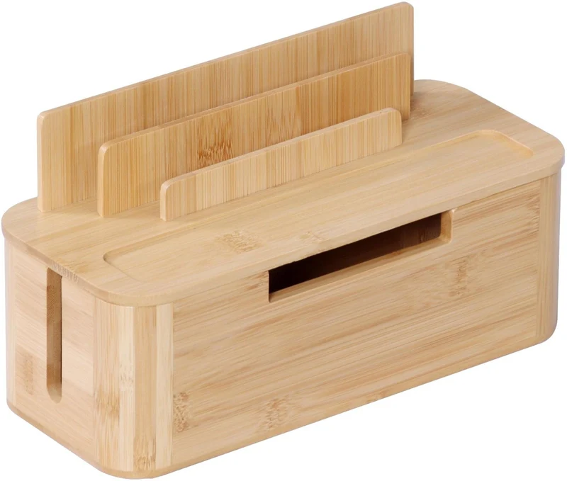 Boîte à câbles design pratique bureau salon 16 x 30 x 13 cm avec supports pour appareils en bambou naturel 13_0018733