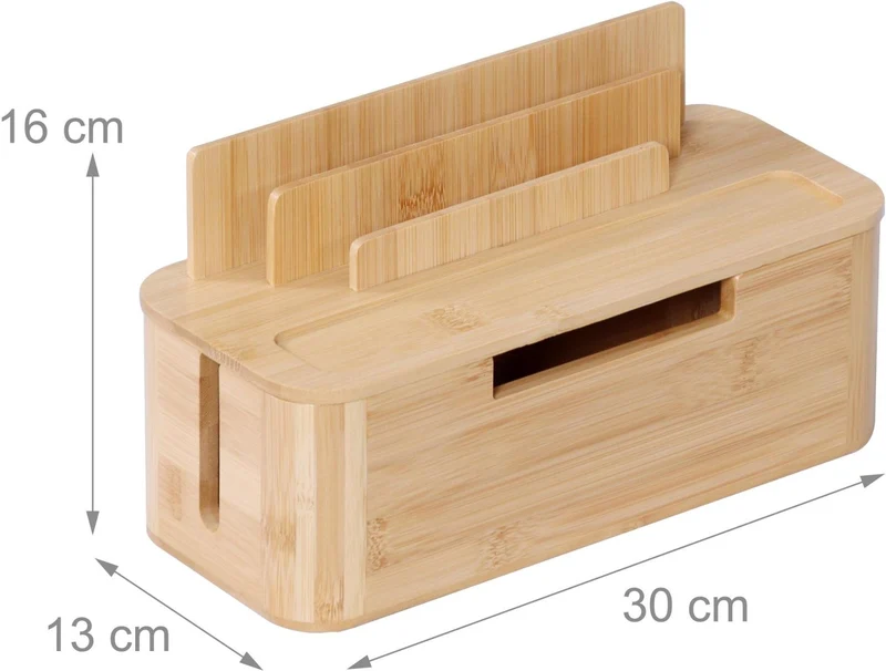 Boîte à câbles design pratique bureau salon 16 x 30 x 13 cm avec supports pour appareils en bambou naturel 13_0018733