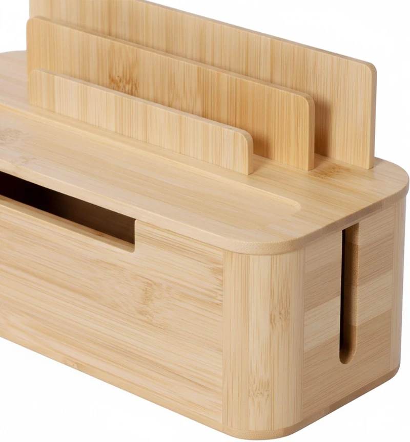 Boîte à câbles design pratique bureau salon 16 x 30 x 13 cm avec supports pour appareils en bambou naturel 13_0018733