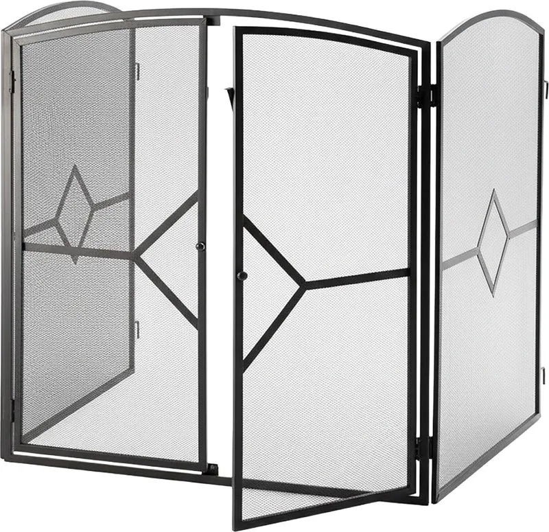 Grille de protection cheminée 80 x 197 cm avec porte magnétique sécurité adaptabilité flexible en fer noir 13_0018726