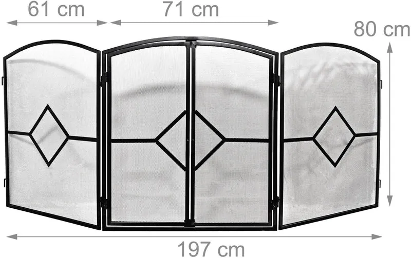 Grille de protection cheminée 80 x 197 cm avec porte magnétique sécurité adaptabilité flexible en fer noir 13_0018726