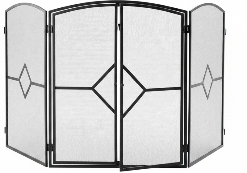 Grille de protection cheminée 80 x 197 cm avec porte magnétique sécurité adaptabilité flexible en fer noir 13_0018726