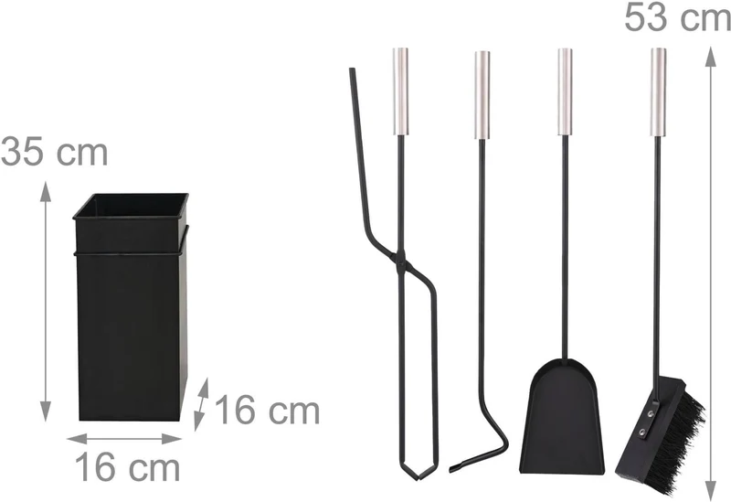 Lot de 5 outils de cheminée en fer noir support pratique 35 x 16 x 16 cm design épuré 13_0018725
