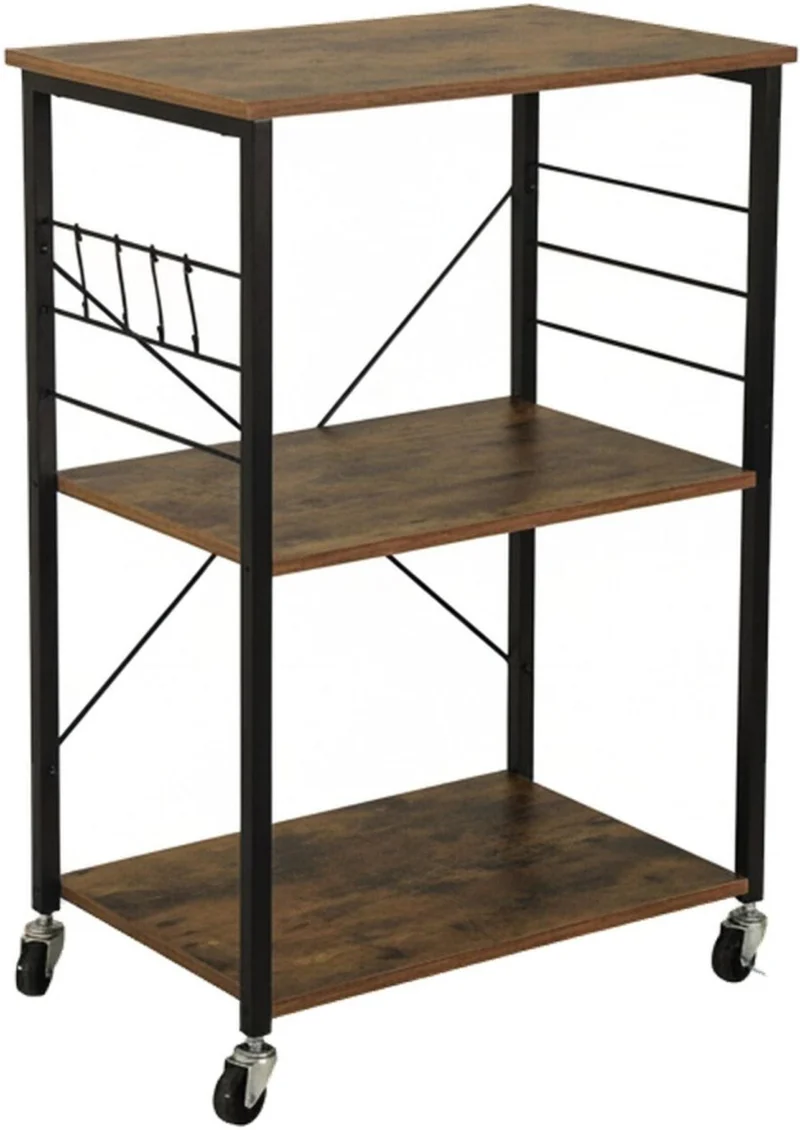 Chariot d'appoint industriel 89 x 60 x 40 cm avec roulettes et crochets pratiques en acier noir 13_0018723