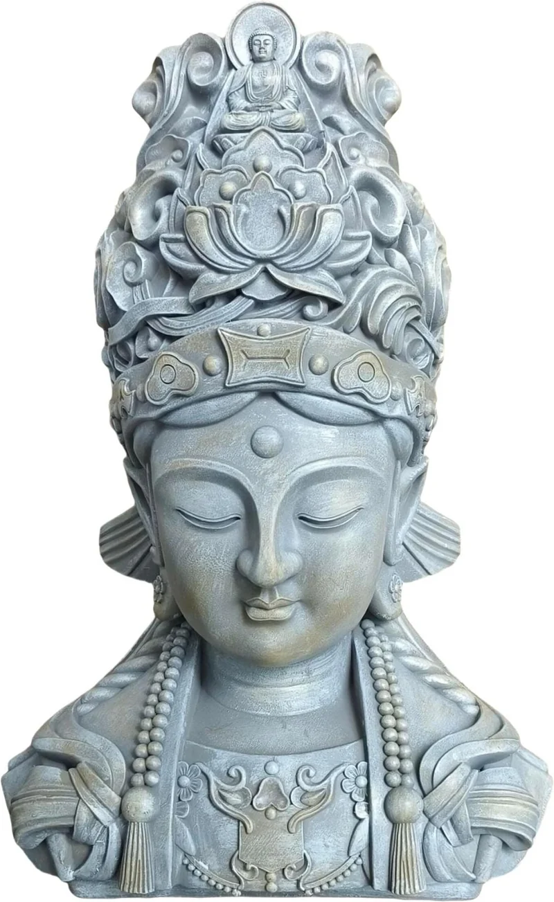 Buste de Bouddha décoratif extérieur 44 x 32 x 21 cm en polyrésine beige 13_0018719