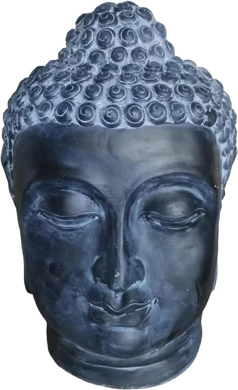 Sculpture tête de Bouddha asiatique jardin salle de méditation 55 x 36 x 32 cm en polyrésine anthracite 13_0018718