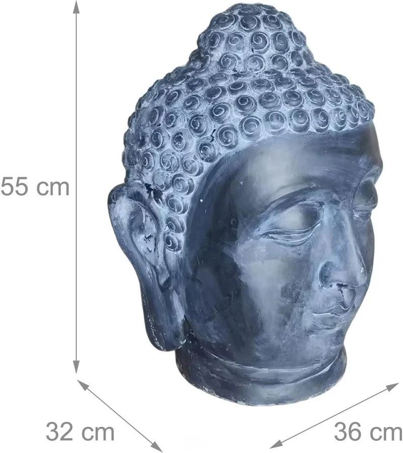 Sculpture tête de Bouddha asiatique jardin salle de méditation 55 x 36 x 32 cm en polyrésine anthracite 13_0018718