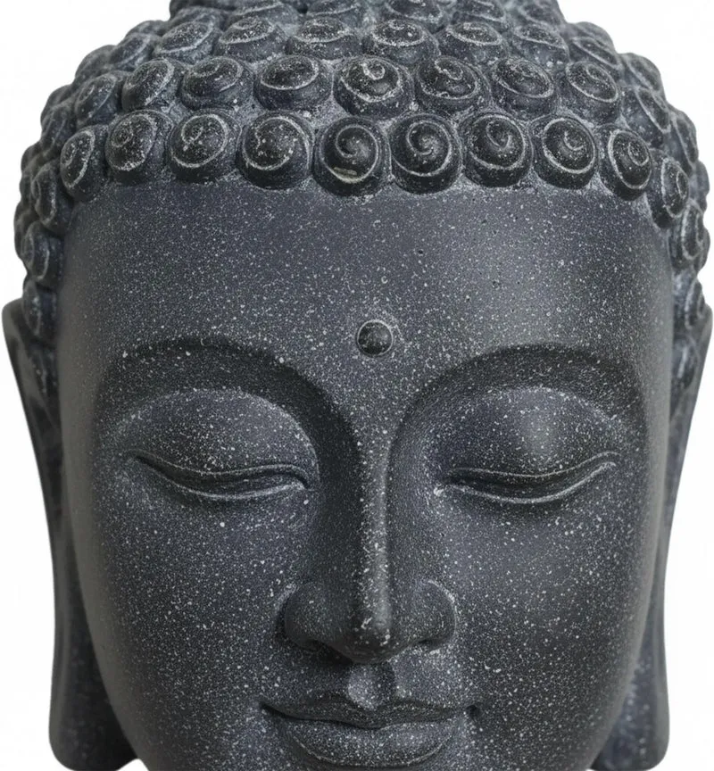 Sculpture tête de Bouddha asiatique jardin salle de méditation 55 x 36 x 32 cm en polyrésine anthracite 13_0018718
