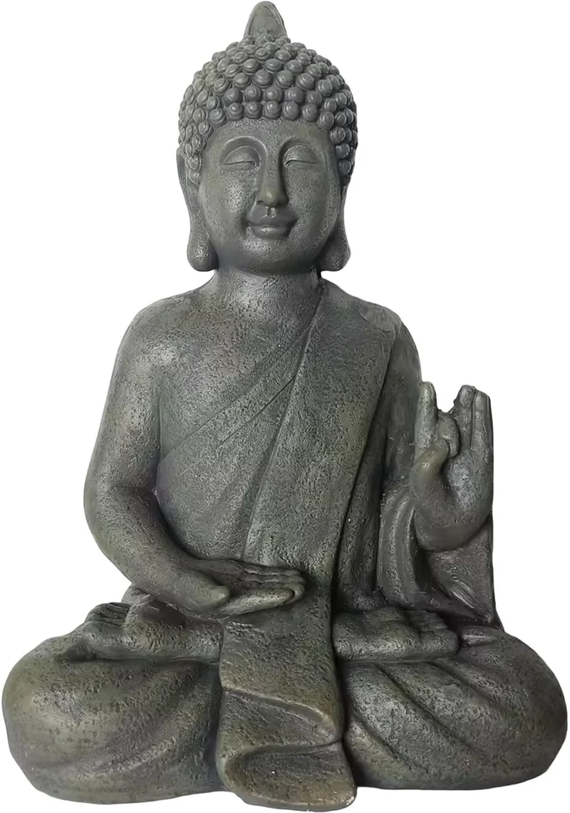 Statue de Bouddha décorative jardin intérieur 52 x 35 x 21 cm finition soignée en polyrésine anthracite 13_0018717