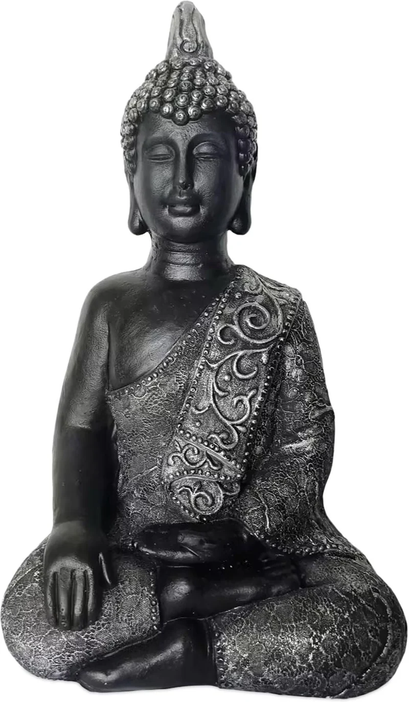 Statue de Bouddha assis décoration zen intérieure extérieure 45 x 29 x 18 cm en polyrésine anthracite 13_0018715