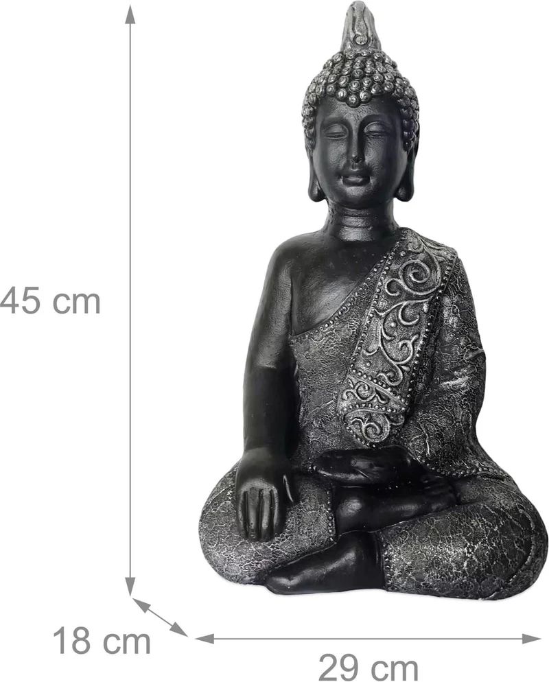 Statue de Bouddha assis décoration zen intérieure extérieure 45 x 29 x 18 cm en polyrésine anthracite 13_0018715