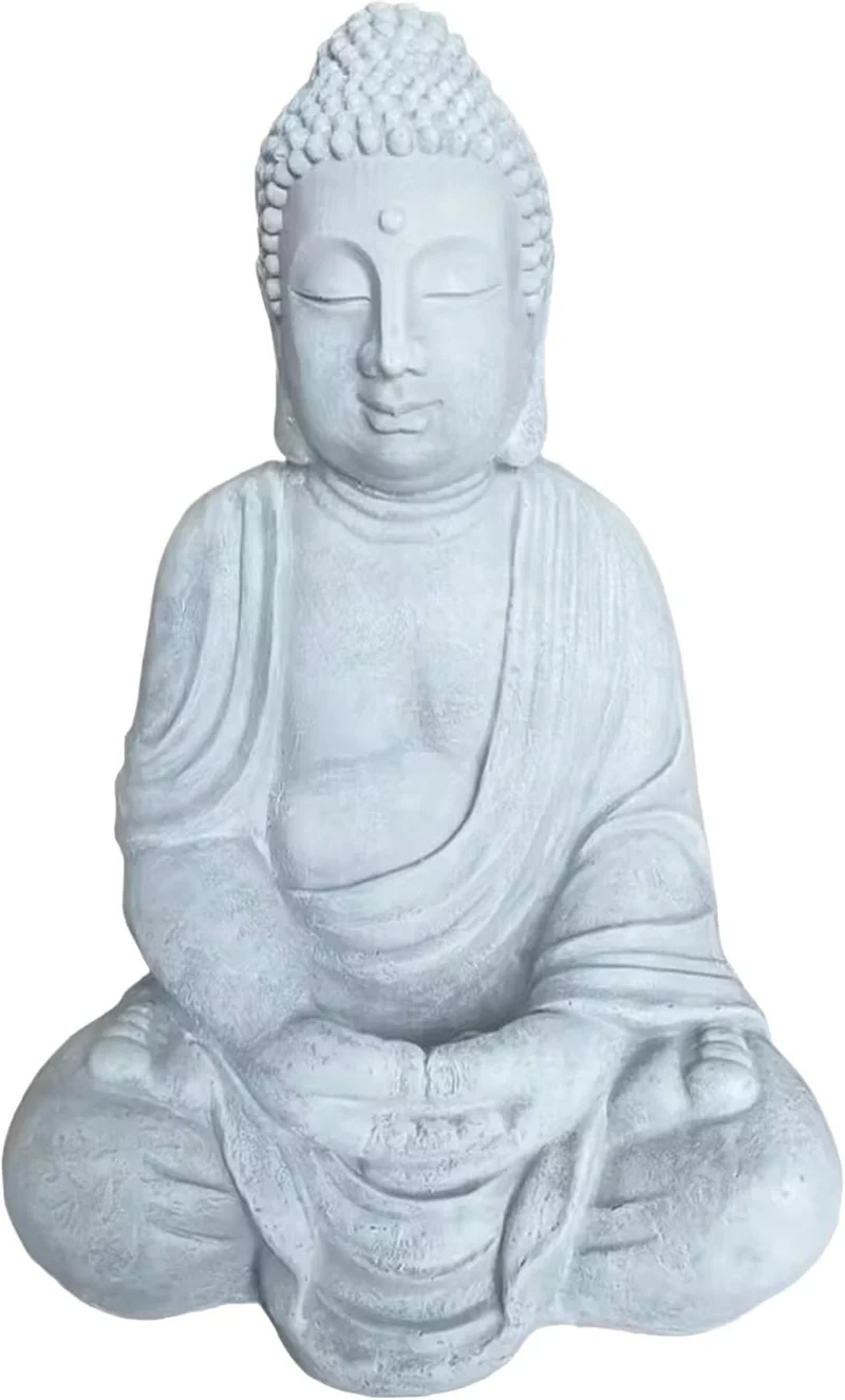Statue bouddha vintage paisible 71 x 49 x 34 cm décoration intérieure jardin en polyrésine gris clair 13_0018714