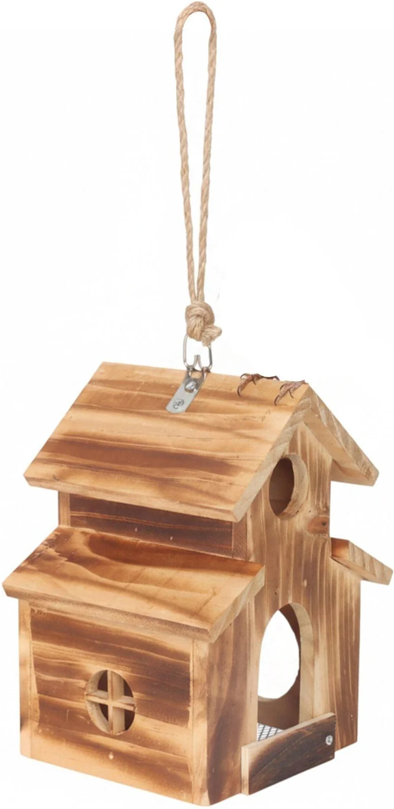 Nichoir à suspendre jardin décoratif en bois de pin 21 x 16,5 x 14,5 cm avec fond grillagé en marron 13_0018816
