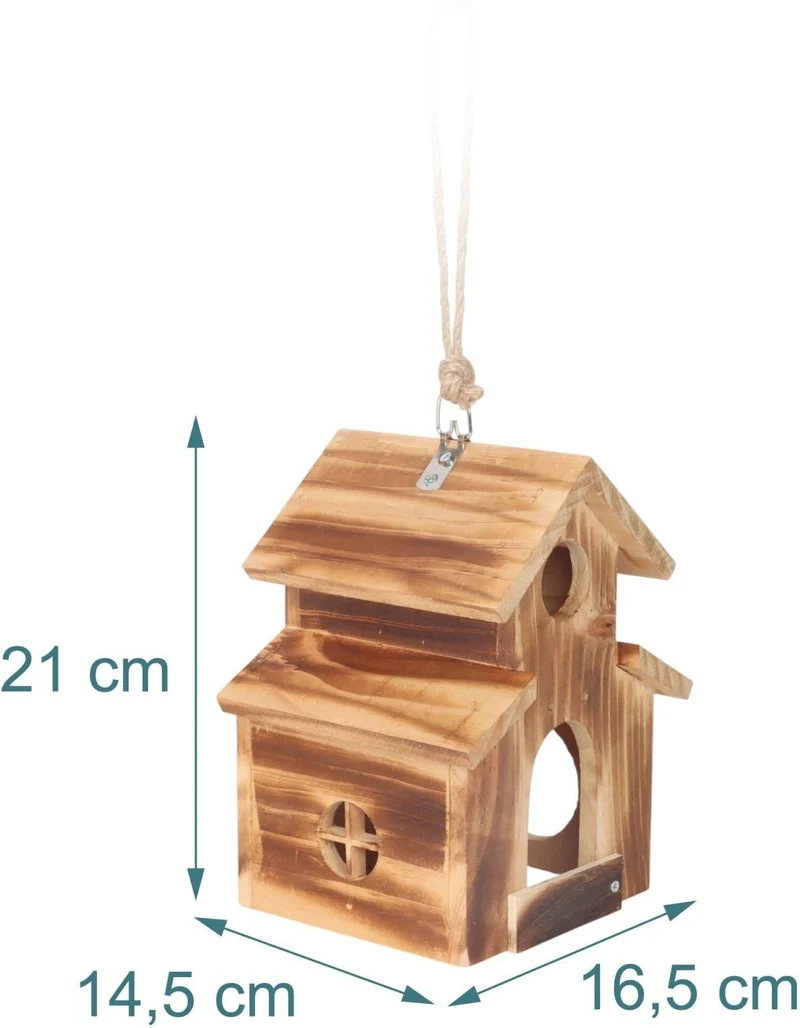Nichoir à suspendre jardin décoratif en bois de pin 21 x 16,5 x 14,5 cm avec fond grillagé en marron 13_0018816