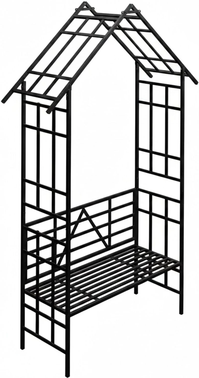 Arche de plantes grimpantes avec banc étagère 247 x 150 x 43 cm fonction 2 en 1 style moderne en fer noir 13_0018811