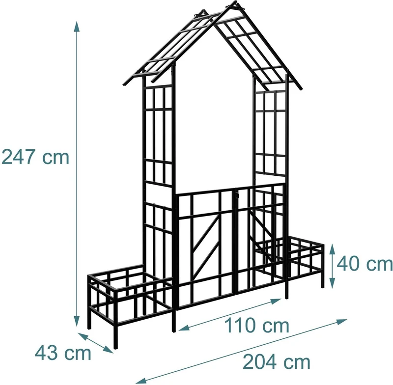 Arche de jardin en forme de maison 247 x 204 x 43 cm pour rosiers décorative et bordure en fer noir 13_0018810