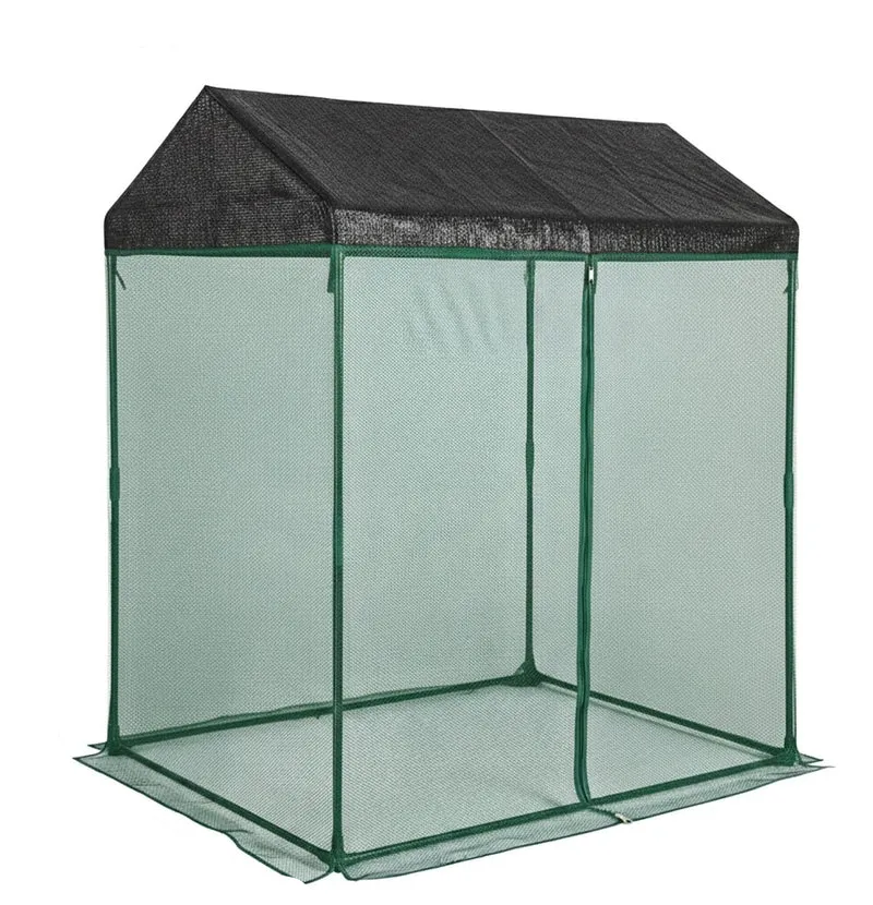 Abri de protection pour plantes en plein air 150 x 130 x 90 cm avec porte zippée facile accès style moderne en fer vert foncé 13_0018803