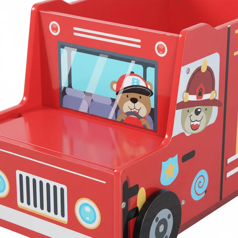 Coffre à jouets camion de pompiers pratique rangement 34 x 60 x 32 cm en MDF rouge 13_0018801