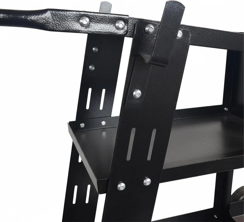 Chariot de soudage noir avec 3 plateaux pratiques et emplacement bouteilles gaz 83 x 37 x 70 cm en acier noir 13_0018800