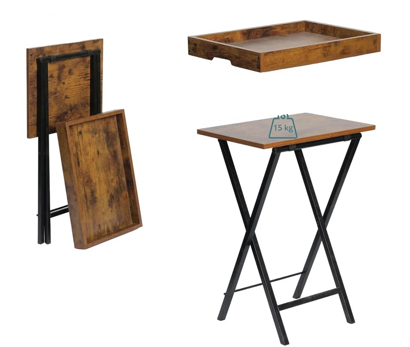 Table d'appoint pliante design industriel 70 x 48 x 36 cm usage pratique rangement facile en MDF noir 13_0018796