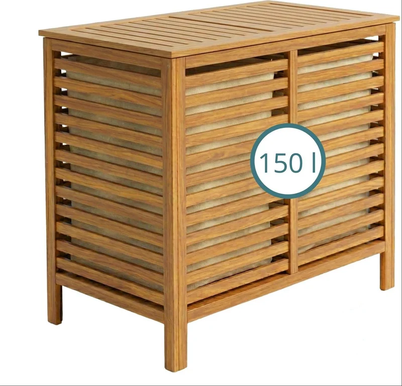 Panier à linge 2 compartiments 67,5 x 89 x 46,5 cm aération optimale design moderne en bois naturel 13_0018795
