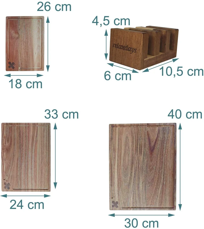 Lot de 3 planches à découper en bois d'acacia avec support antidérapant 40 x 30 cm en bois marron 13_0018789