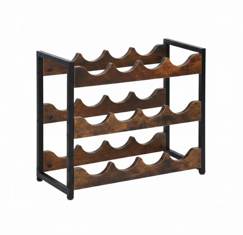 Casier à vin design industriel pour 12 bouteilles 38 x 44,5 x 20 cm ambiance cosy en MDF noir 13_0018787