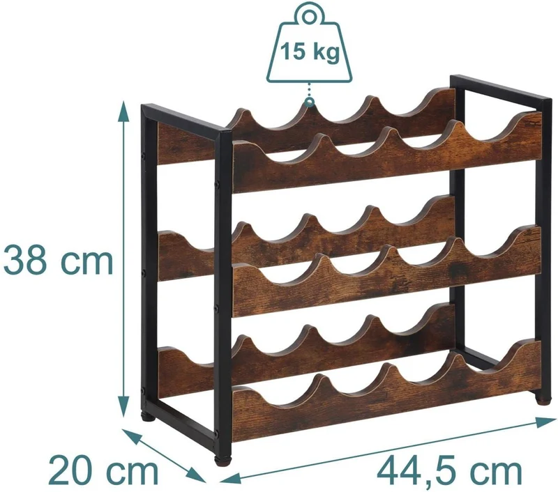 Casier à vin design industriel pour 12 bouteilles 38 x 44,5 x 20 cm ambiance cosy en MDF noir 13_0018787