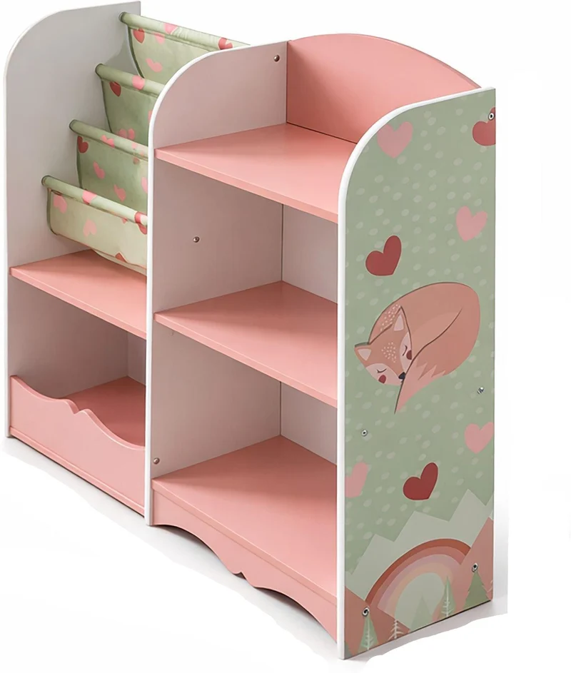 Étagère de rangement enfant 80 x 82 x 26 cm autonomie jouets motif renard style moderne en MDF blanc 13_0018785
