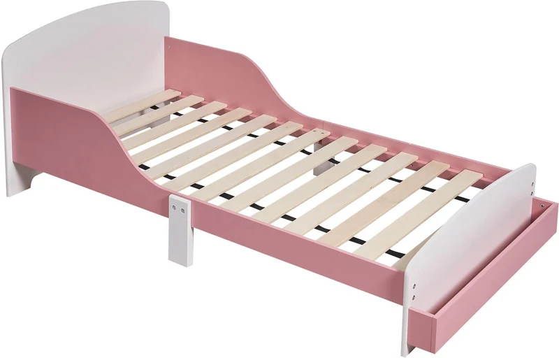 Lit enfant au sol 60 x 77 x 150 cm avec parois anti-chute et espace de rangement en MDF blanc 13_0018784