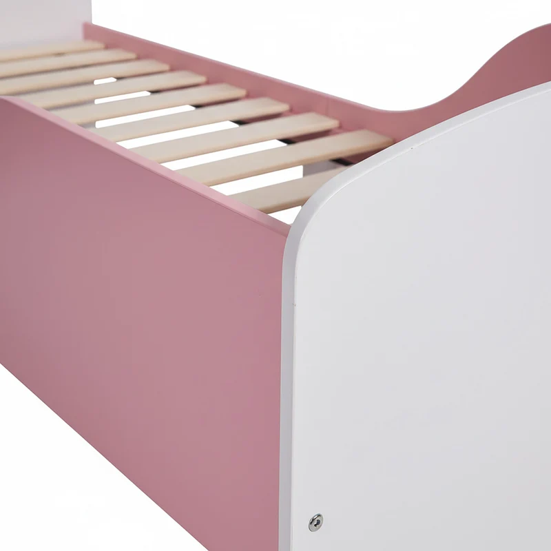 Lit enfant au sol 60 x 77 x 150 cm avec parois anti-chute et espace de rangement en MDF blanc 13_0018784