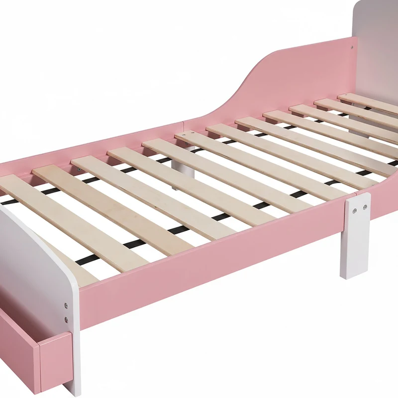 Lit enfant au sol 60 x 77 x 150 cm avec parois anti-chute et espace de rangement en MDF blanc 13_0018784
