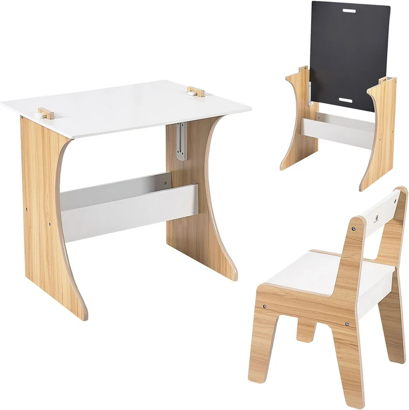 Ensemble enfant 2 pièces table et chaise hauteur 56 x 60 x 50 cm usage bricolage et dessin style épuré en MDF blanc 13_0018782