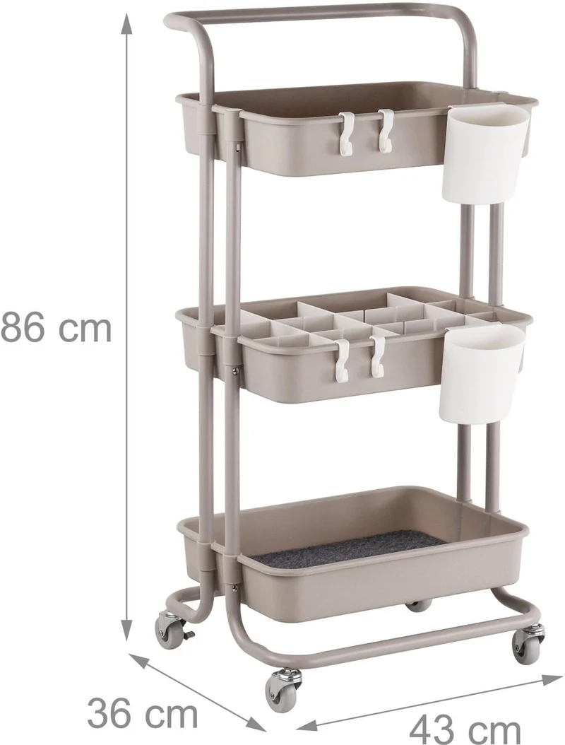 Chariot de service multifonction 86 x 43 x 42 cm avec roulettes pratiques rangement modulable en acier beige 13_0018781