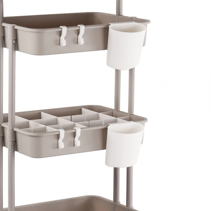 Chariot de service multifonction 86 x 43 x 42 cm avec roulettes pratiques rangement modulable en acier beige 13_0018781