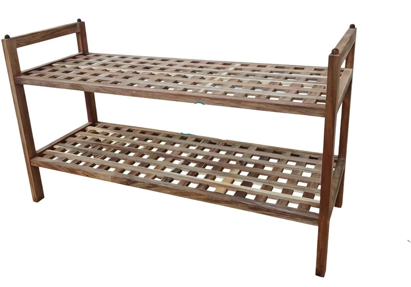 Étagère à chaussures empilable 41 x 69 x 26 cm avec rangement aéré 2 niveaux style moderne en bois acacia naturel 13_0018777