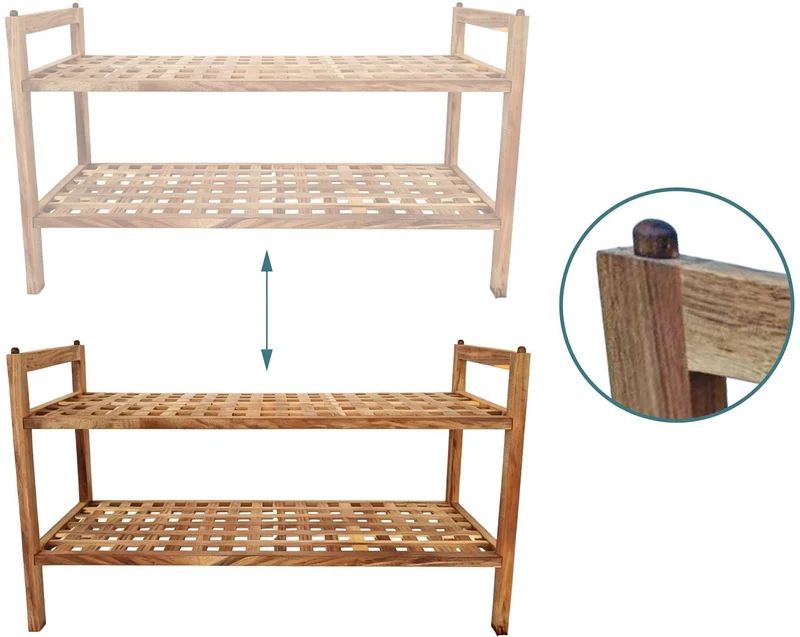 Étagère à chaussures empilable 41 x 69 x 26 cm avec rangement aéré 2 niveaux style moderne en bois acacia naturel 13_0018777