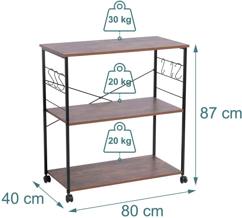 Desserte de cuisine mobile avec 3 étagères 87 x 80 x 40 cm rangement pratique style moderne en MDF noir 13_0018776