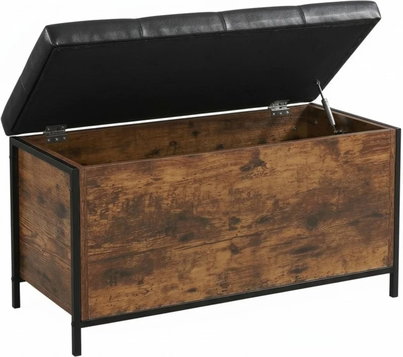 Banquette coffre style industriel polyvalente 80 x 40 x 50 cm avec rangement pratique ambiance moderne en similicuir noir 13_0018769