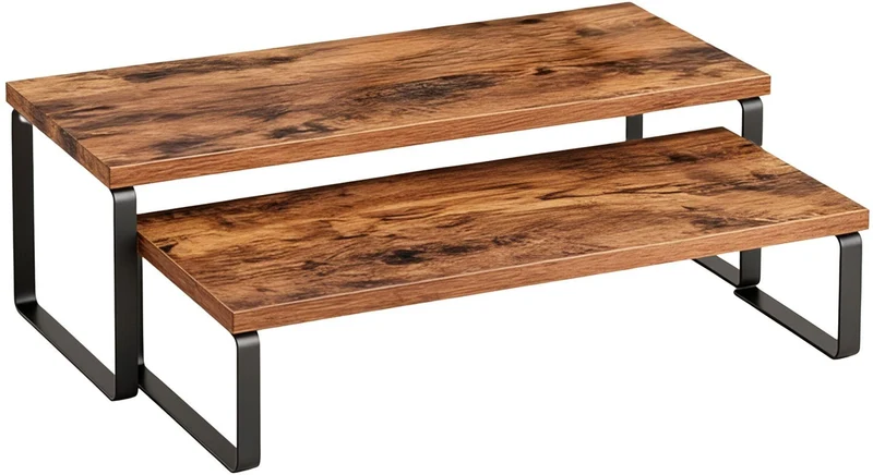Lot de 2 étagères de table style industriel optimisées rangement cuisine 16 x 40 x 20 cm en fer noir 13_0018767