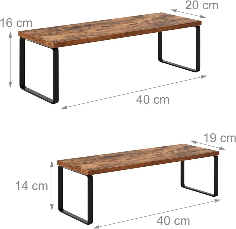 Lot de 2 étagères de table style industriel optimisées rangement cuisine 16 x 40 x 20 cm en fer noir 13_0018767