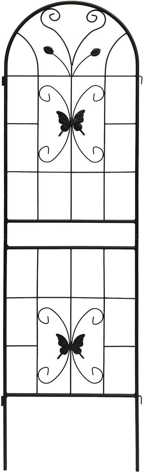 Lot de 2 treillis pour plantes grimpantes design courbé jardin 180 x 50 x 1,5 cm en fer noir 13_0018821