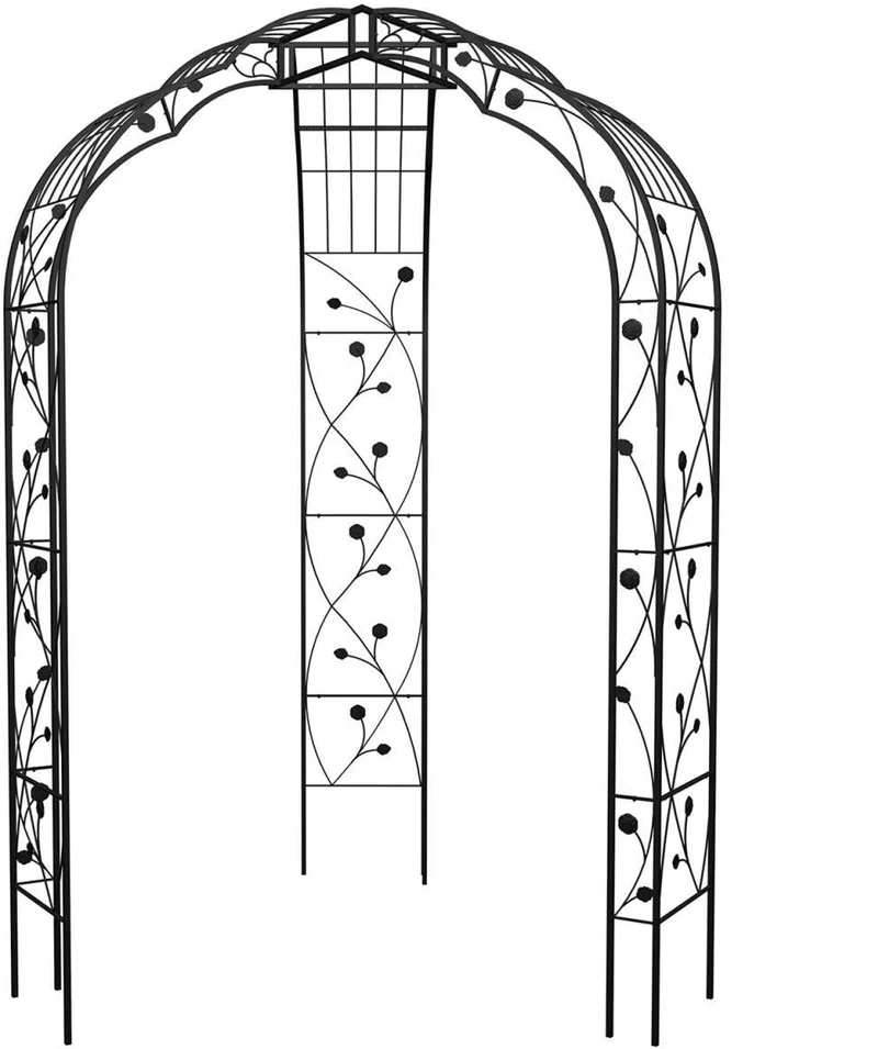 Arche pour rosiers en métal noir 250 x 178 x 178 cm avec ornements élégants style romantique en fer noir 13_0018820