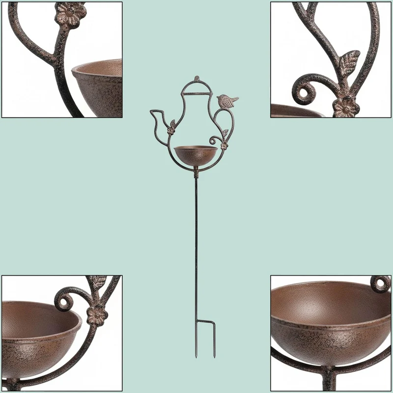 Bain d'oiseaux sur pied en fonte décoratif jardin 86 x 27 x 13 cm avec ornements raffinés en brun 13_0018766