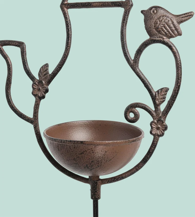 Bain d'oiseaux sur pied en fonte décoratif jardin 86 x 27 x 13 cm avec ornements raffinés en brun 13_0018766