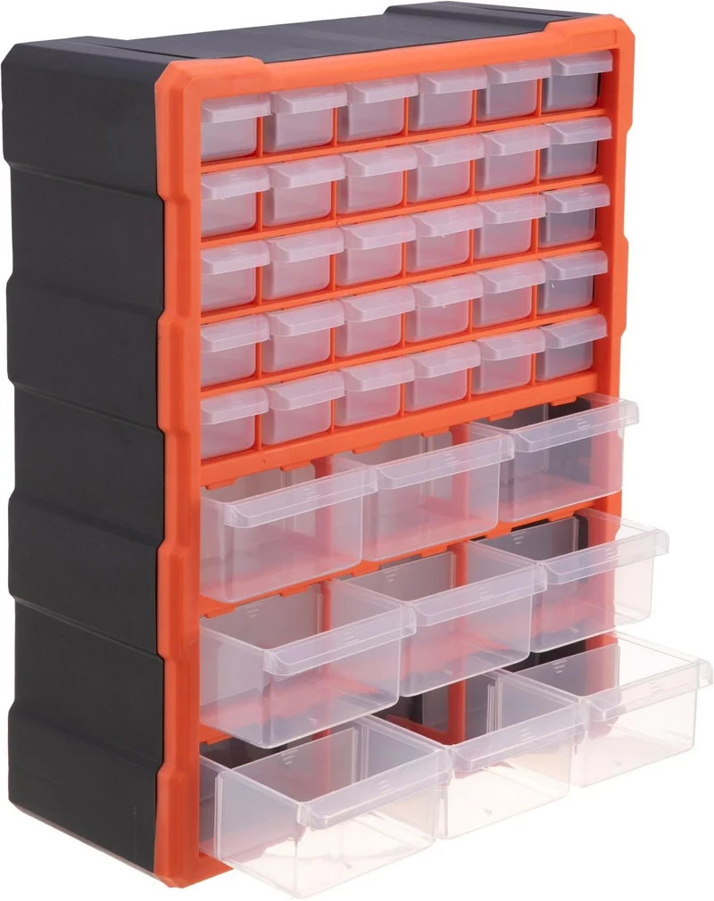 Organiseur de rangement pour petites pièces 47 x 38 x 16 cm avec tiroirs transparents et séparateurs amovibles en PP noir 13_0018765