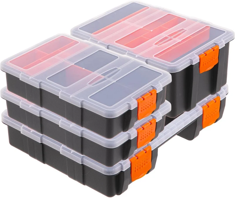 Lot de 4 boîtes de rangement modulables pour atelier 18 x 29 x 22 cm en plastique noir 13_0018764