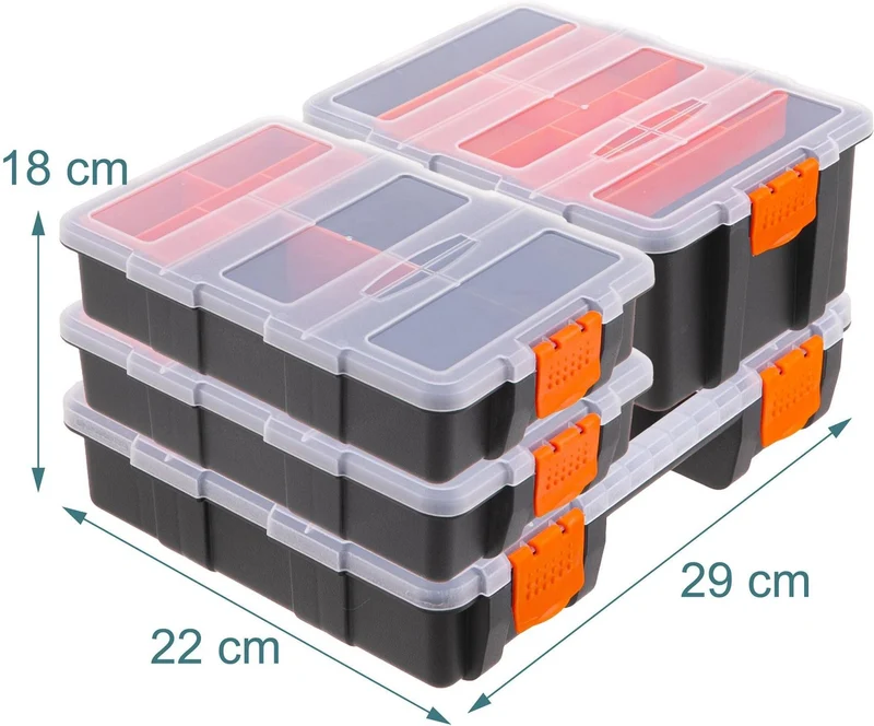 Lot de 4 boîtes de rangement modulables pour atelier 18 x 29 x 22 cm en plastique noir 13_0018764