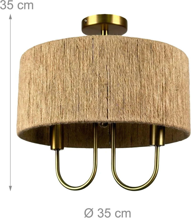 Plafonnier design naturel pour salon chambre 35 x 35 cm éclairage doux style bohème en corde en papier bronze 13_0018762