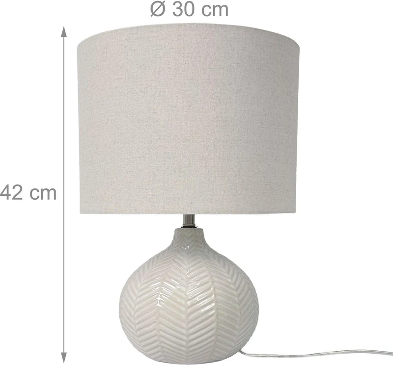 Lampe de table d'appoint style Art déco 42 x 30 cm éclairage chaleureux salon chambre en céramique blanc 13_0018758